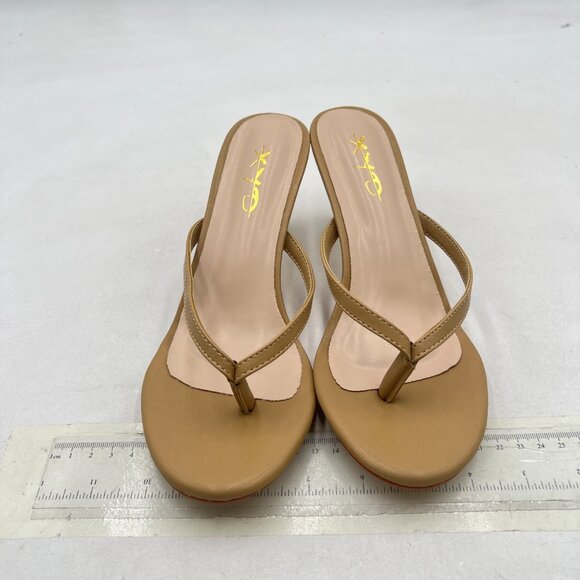 XYD Tan Thong Sandals Mid Heel Flip Flops Open Toe Daily Wearing Slippers - Picture 3 of 8